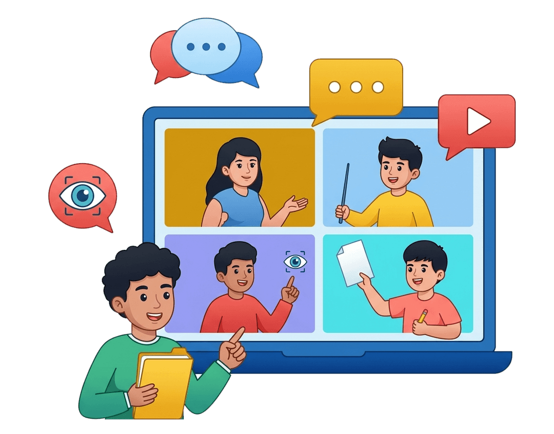 Niños en clase de inglés online